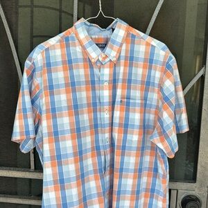 IZOD Men's Blue and Orange Plaid Shirt